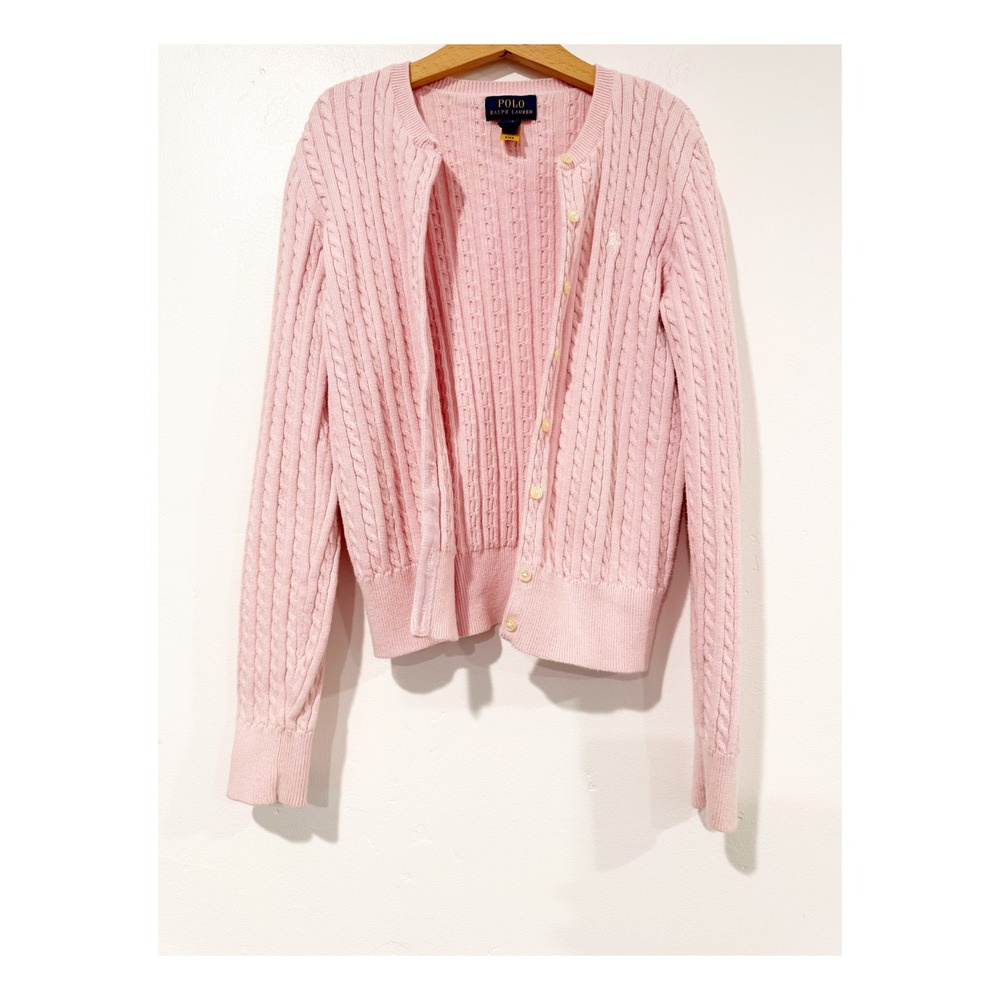Polo Ralph Lauren Girls Pink Cable Knit Cardigan Sweater Size Large 12-14